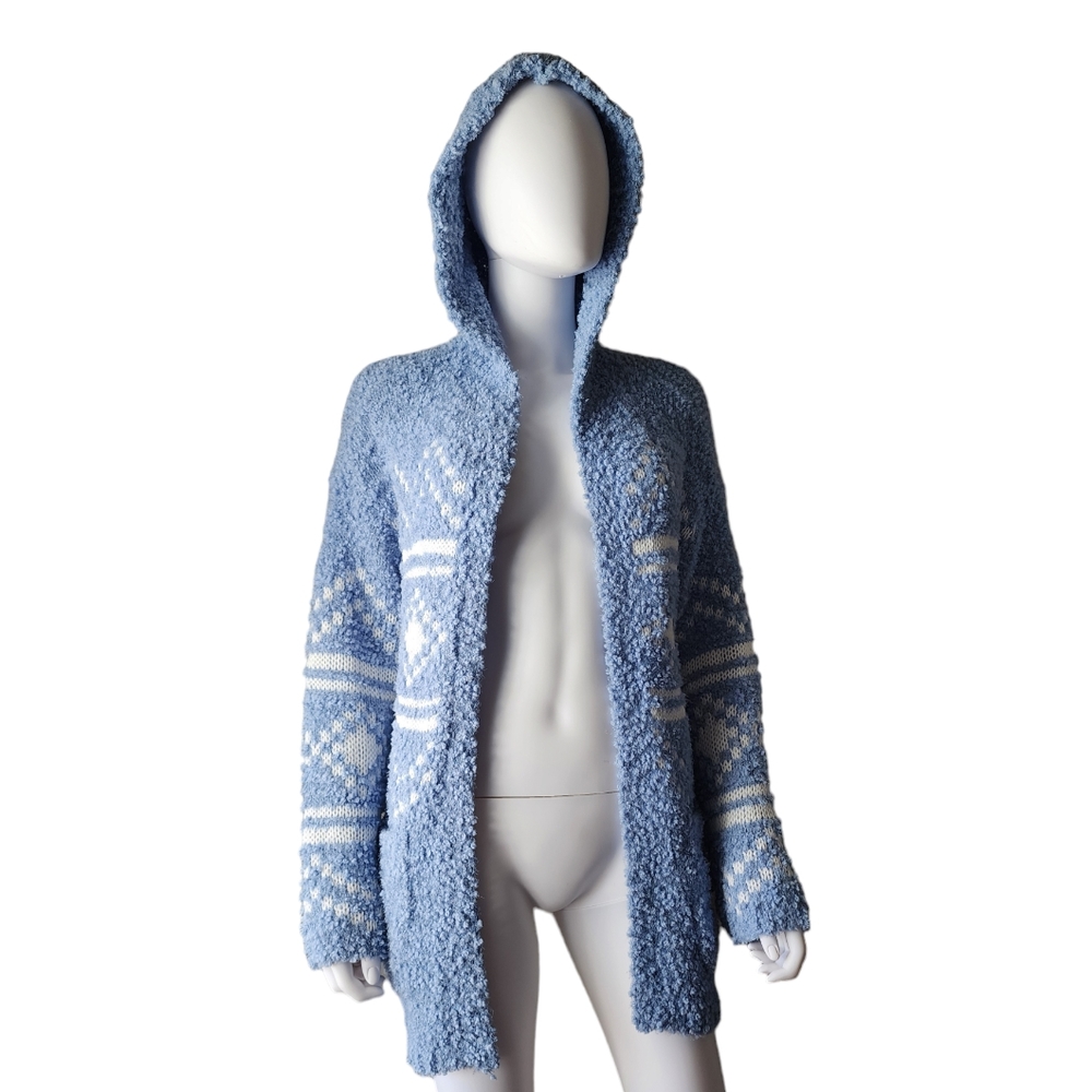 Anthropologie Twine and String Soft Baby Blue and White Hooded Knit Cardigan
